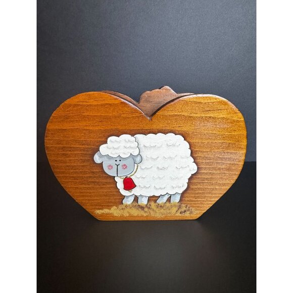 Vintage Hand-Painted Wooden Napkin Holder With Bunny & Sheep Design - Picture 13 of 13